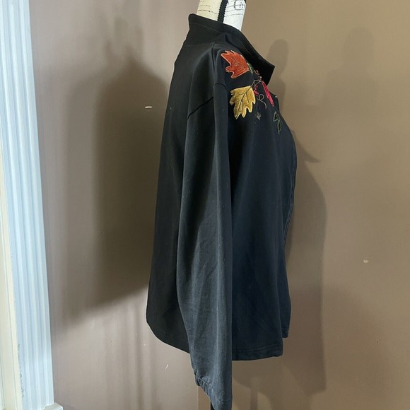 Mandal Bay Zip Up Fall Velvet Leaves Leaves Black Jacket/Cardigan  Large Cotton - Picture 2 of 12